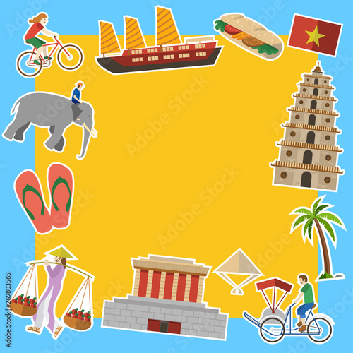 Flat design, Welcome to Vietnam icons and landmarks, vector