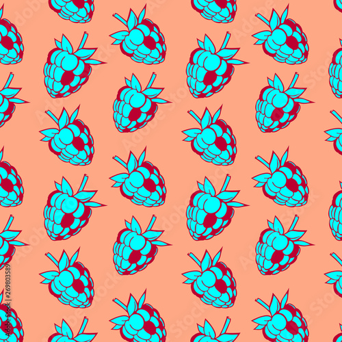 Cute summer pattern with blue raspberries on pink background. Beautiful element for your design.