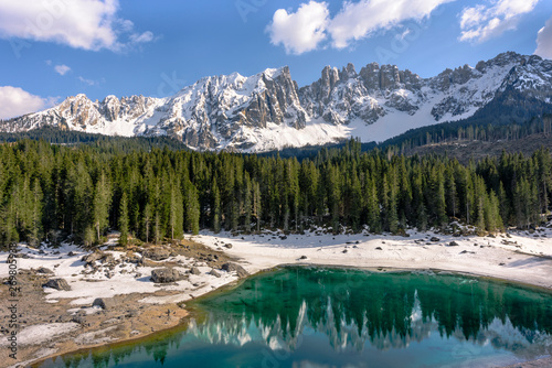 Scenic Lake Carezza (ital. Lago di Carezza) - the Fairytale Lake of the Dolomites, Italy