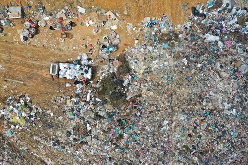 Plastic garbage dumped in landfill. Plastic trash is dumped in Malaysia. Environmental problem because of no recycling