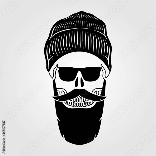 Hipster skull with mustache and bread. Vector illustration.