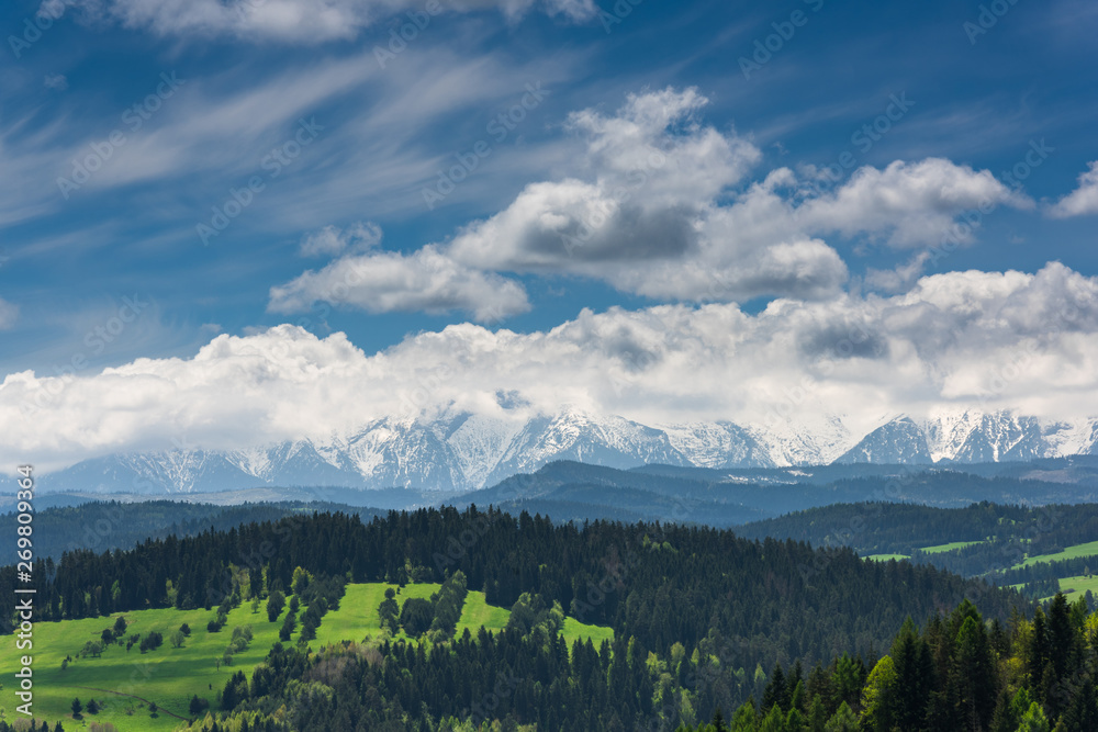Panoramic view over Tatra Mountains from Pieniny National Park in Poland Panoramic view over Tatra Mountains from Pieniny National Park in Poland