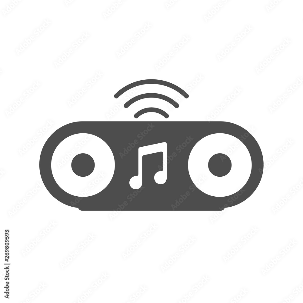 bluetooth wireless speaker with radio waves and musical note vector icon  isolated on white background. portable wireless speaker for listening music  from smartphone and mobile phone web icon Stock Vector | Adobe