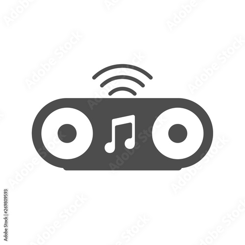 bluetooth wireless speaker with radio waves and musical note vector icon isolated on white background. portable wireless speaker for listening music from smartphone and mobile phone web icon
