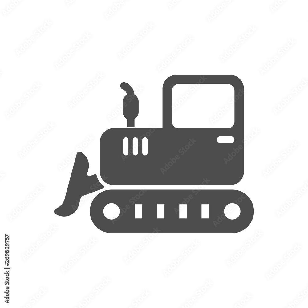 Obraz premium bulldozer vector icon isolated on white background. bulldozer flat icon for web, mobile and user interface design
