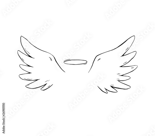 Hand drawn angel wings isolated on white