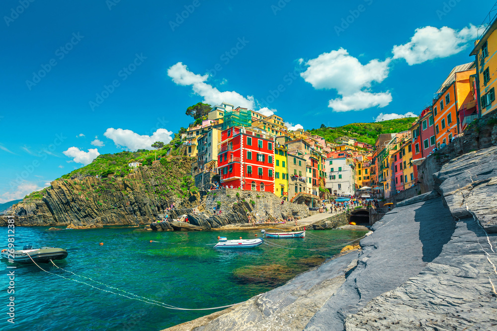 Riomaggiore touristic village, Cinque Terre, Liguria, Italy, Europe