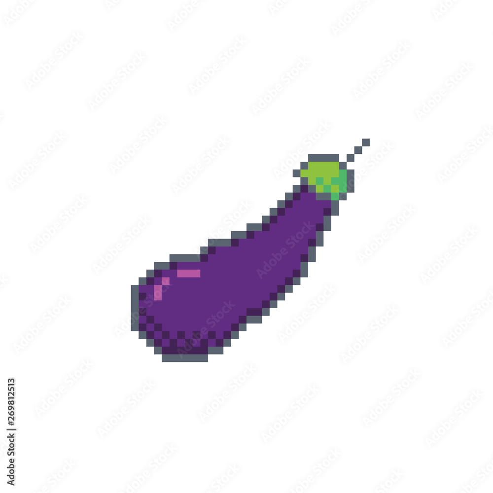 Pixel Art Eggplant Icon 32x32 Vector Illustration Stock