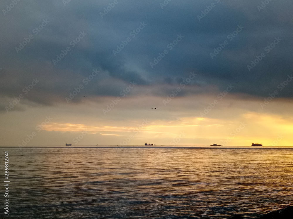 Beautiful sunset on the Kadikoy seafront in Istanbul, Turkey