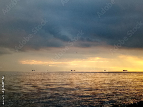 Beautiful sunset on the Kadikoy seafront in Istanbul, Turkey