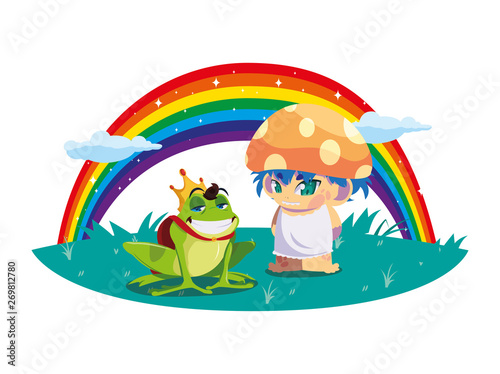 toad prince and fungu elf with rainbow