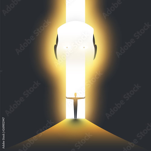 Open the Door to the AI, Robotics, New Technologies - Vector Concept Illustration 