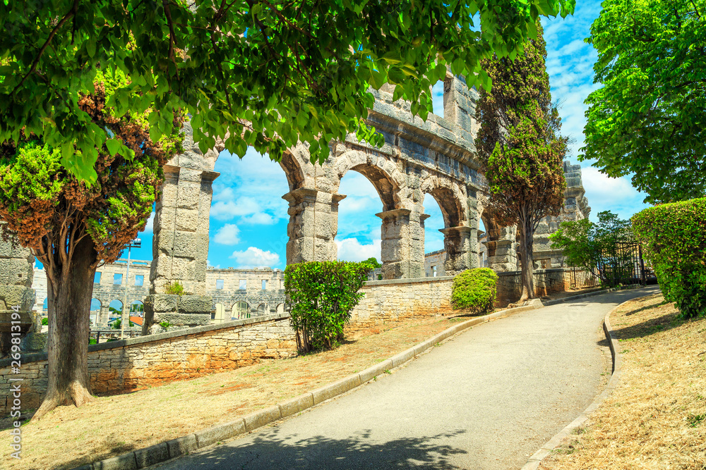 Fantastic historic roman amphitheatre in Pula, Istria region, Croatia, Europe