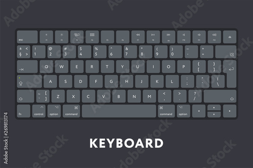 Modern Computer Desktop Laptop Keyboard Keypad. Dark Buttons Keys.