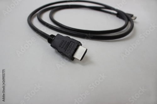 Black hdmi cable on white background isolated