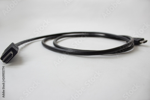 Black hdmi cable on white background isolated