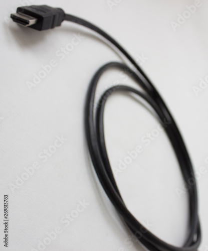 Black hdmi cable on white background isolated