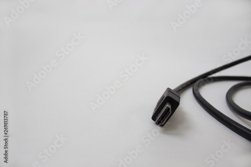 Black hdmi cable on white background isolated