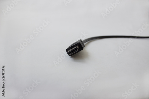 Black hdmi cable on white background isolated
