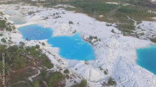 Wadi Bani Khalid. Oman. Aerial view of the beautiful blue kaolin lakes. photo
