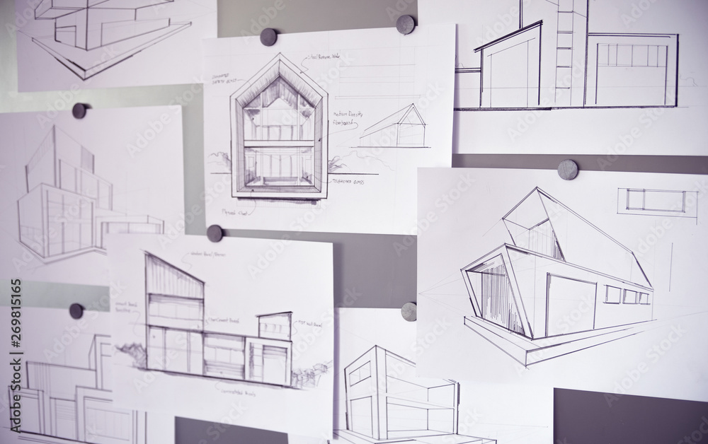 Architect Designer Engineer sketching drawing draft working Perspective Sketch design house construction Project Architect Designer Engineer sketching drawing draft working Perspective Sketch design house construction Project