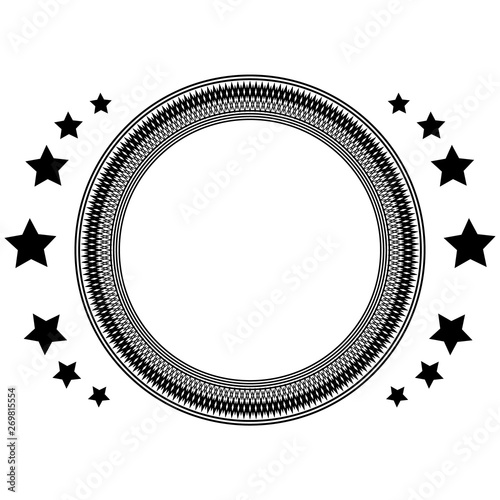 sticker in the form of a round openwork frame with stars, can be used as a print, brand name or logo