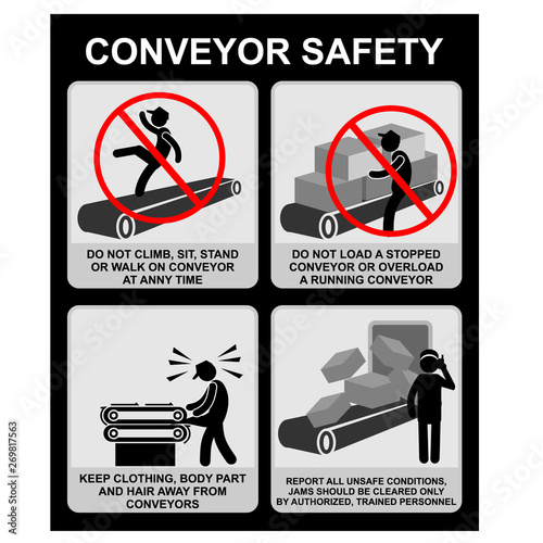 vector black icons set, conveyor safety