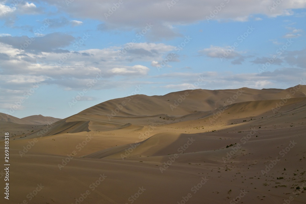Gobi desert with huge dunes as seen from Dunhuang, Gansu province in China.
