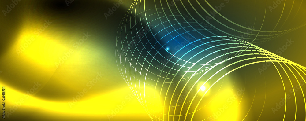 Neon glowing techno lines, hi-tech futuristic abstract background template, vector Neon glowing techno lines, hi-tech futuristic abstract background template, vector
