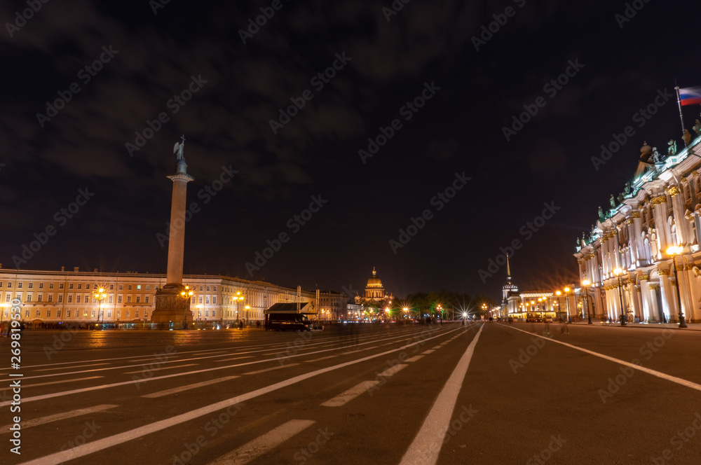 View of St. Petersburg. The Alexander Column in the Palace Square.