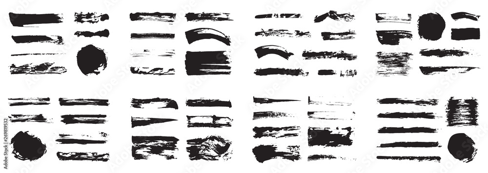 Korean, Chinese, Japanese ink brush strokes, blots, sprinkles, dabs and daubs set. Collection of grungy vector ink elements.