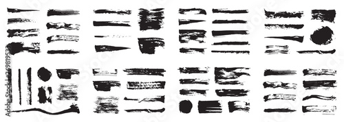 Korean, Chinese, Japanese ink brush strokes, blots, sprinkles, dabs and daubs set. Collection of grungy vector ink elements. © ckybe