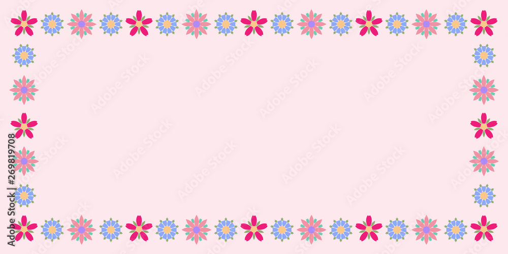 Modern floral frame with colorful beautiful flowers
