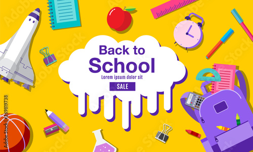 back to school sale banner, poster, flat design colorful, vector