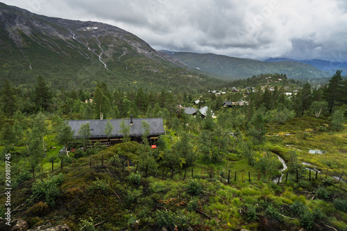 Remote village in the mountains of Hordaland county viewed from the Oslo-Bergen train, Norway