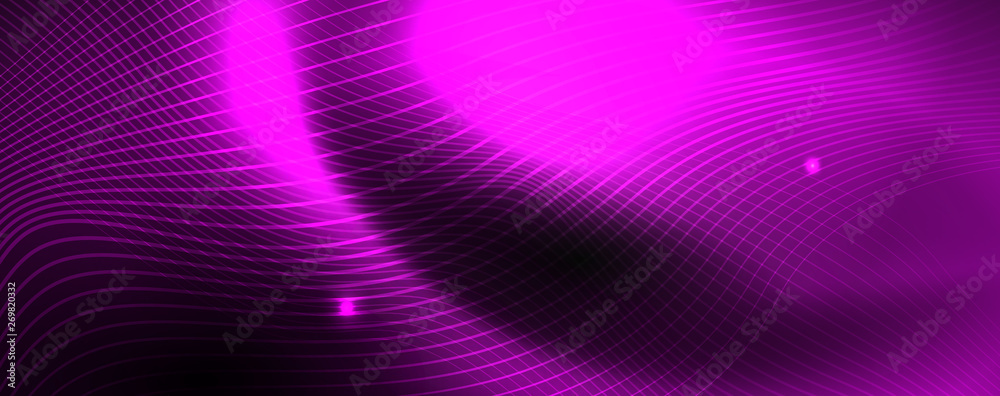 Obraz premium Smoky glowing waves in the dark. Dark abstract background with neon color light and wavy lines. Vector