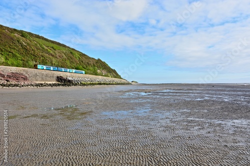 Train pulling into Ferryside Station photo