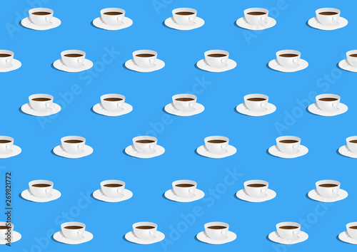 coffee cups 3d seamless pattern, modern tasty pattern on blue background