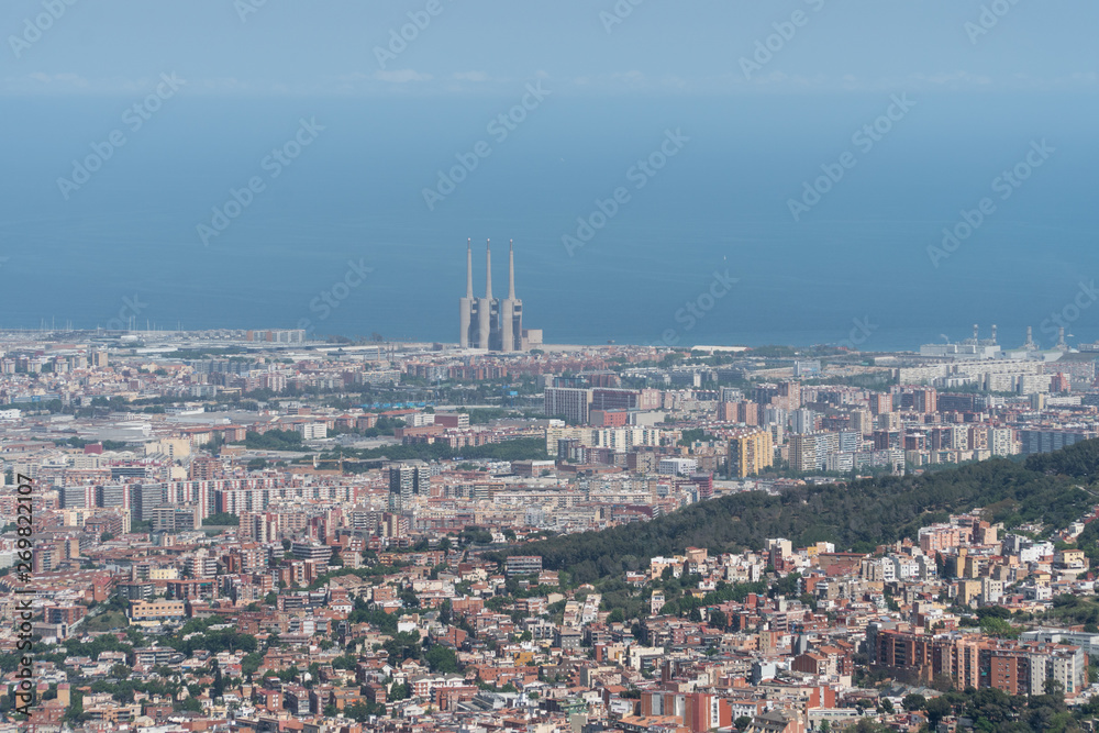 View of Barcelona from Tibidabo park - obrazy, fototapety, plakaty 