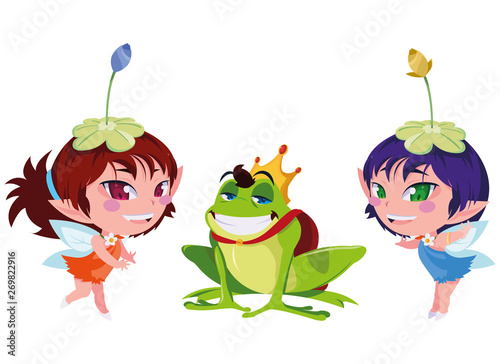 beautiful magic fairy with toad prince in the garden