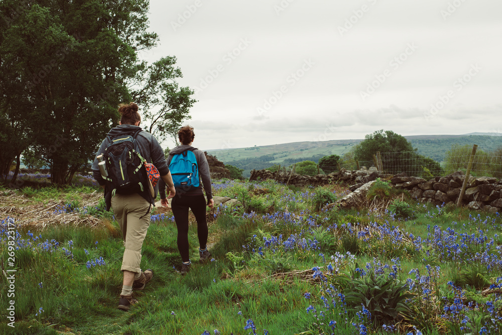 young people walking in nature