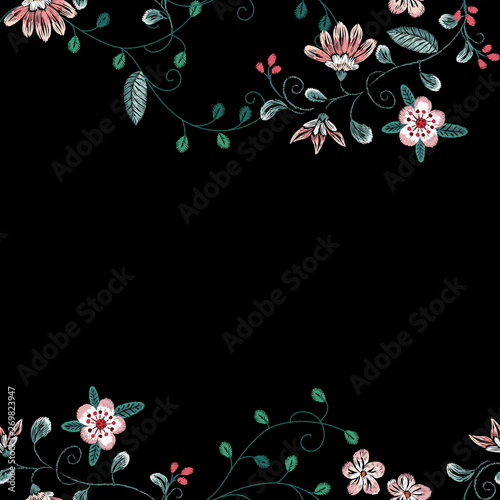 Embroidery seamless floral neckline pattern with flowers .