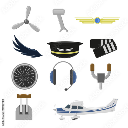 Set of aviation icons. Small aviation symbols and elements