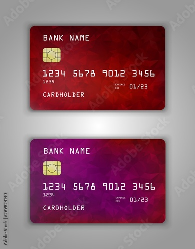 Realistic plastic Bank card vector template. Background color Red, pink, purple , gradient
