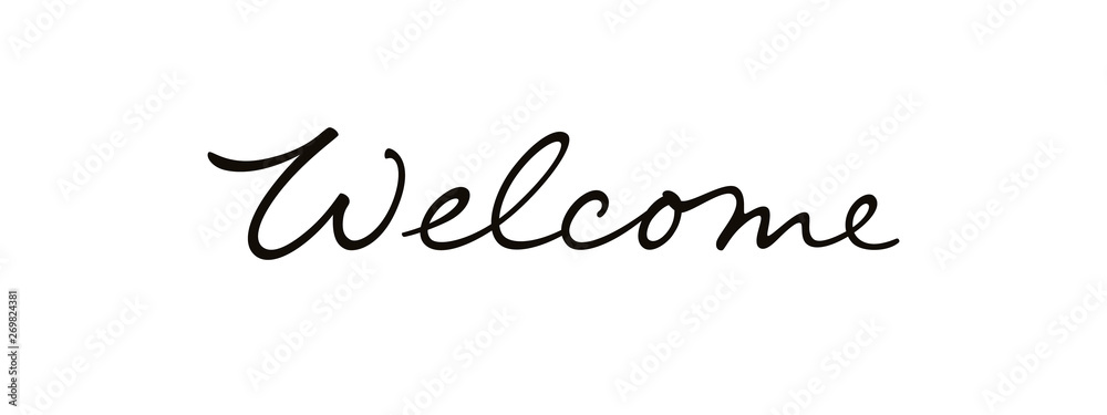 Welcome vector lettering. Handwritten text label. Freehand typography design