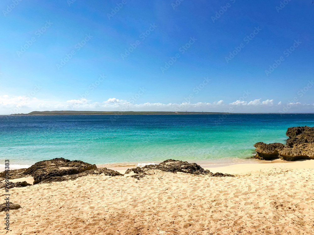 Sandy beach of the Caribbean sea. Natural tropical background