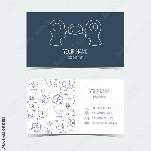 Business cards for psychology help. Promotional products. Flat design. Vector