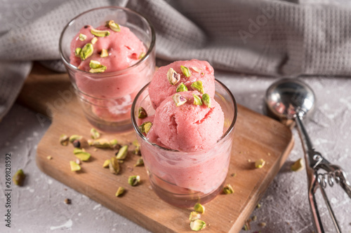 Fruit strawberry sorbet with nuts