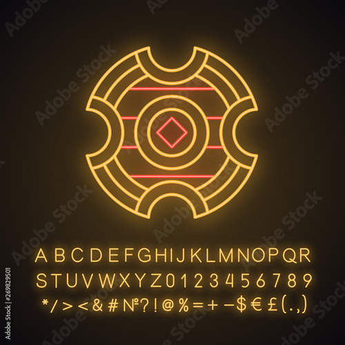 Medieval battle shield neon light icon