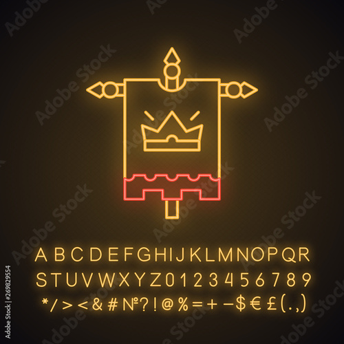 Medieval king flag neon light icon